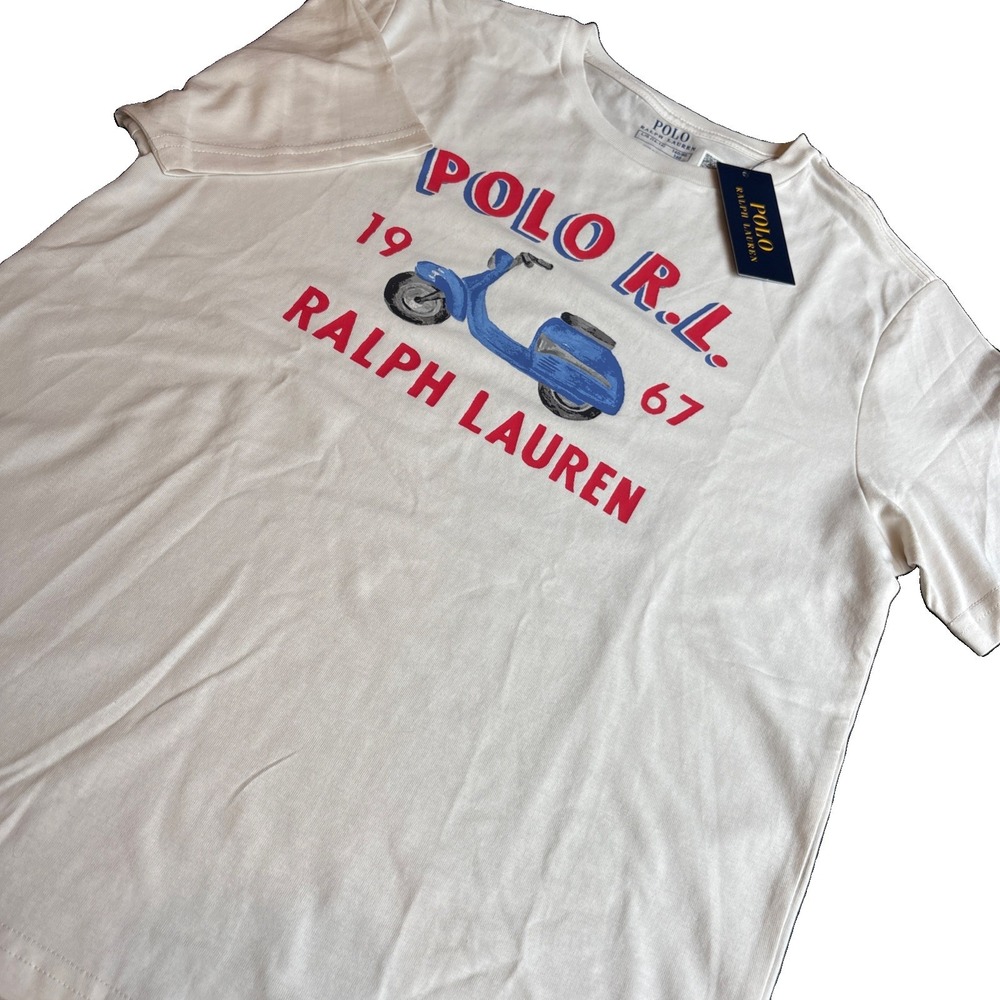 Polo Ralph Lauren Vespa Watercolor Cotton T-Shirt 1967 Boys LARGE 14-16 Or Woman
